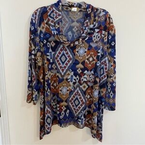 Ruby Rd. Multicolor Geometric Cowl Neck Tunic Women’s Size L